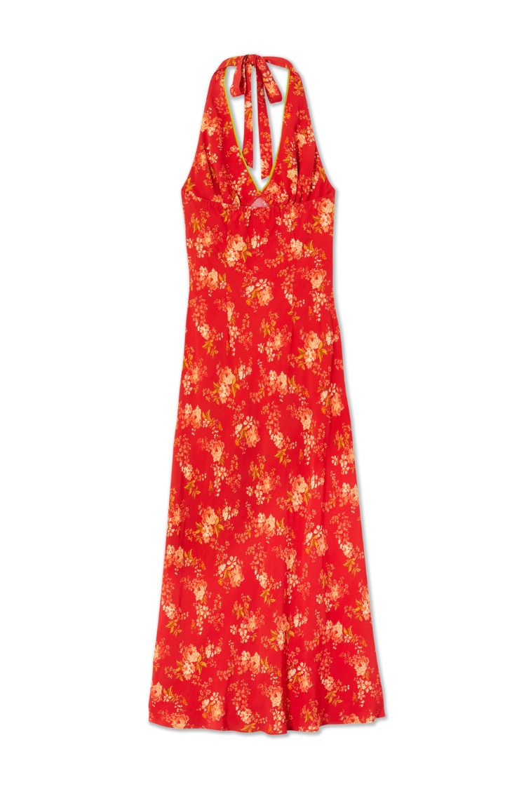 Red Floral Halter Dress