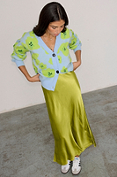Thumbnail for caption_Model wears Blue Floral Hannah Cardigan  in size M