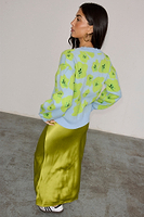 Thumbnail for  caption_Model wears Blue Floral Hannah Cardigan  in size M