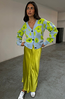 Thumbnail for caption_Model wears Blue Floral Hannah Cardigan  in size M