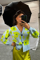 Thumbnail for caption_Model wears Blue Floral Hannah Cardigan  in size M