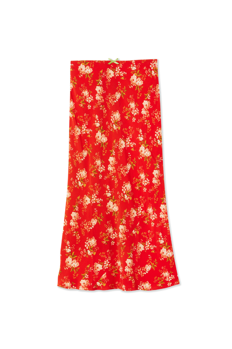 Red Floral Midi Skirt