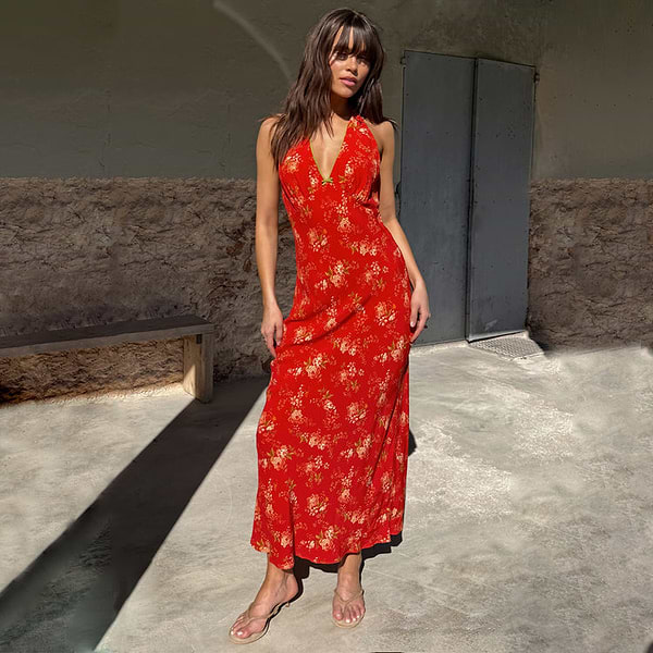 Red Floral Halter Dress Never Fully Dressed Red Floral Halter Dress Never Fully Dressed