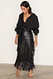 Black Vegan Leather Fringe Midi Jaspre Skirt