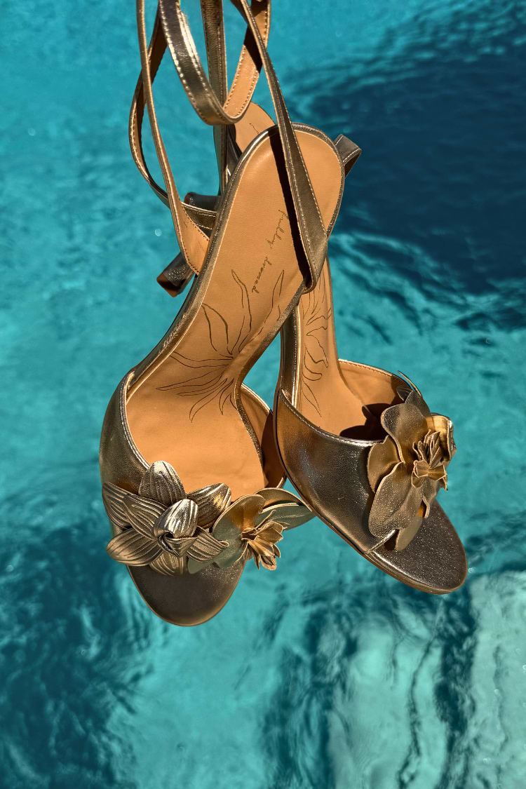 Gold Metallic Flower Heel