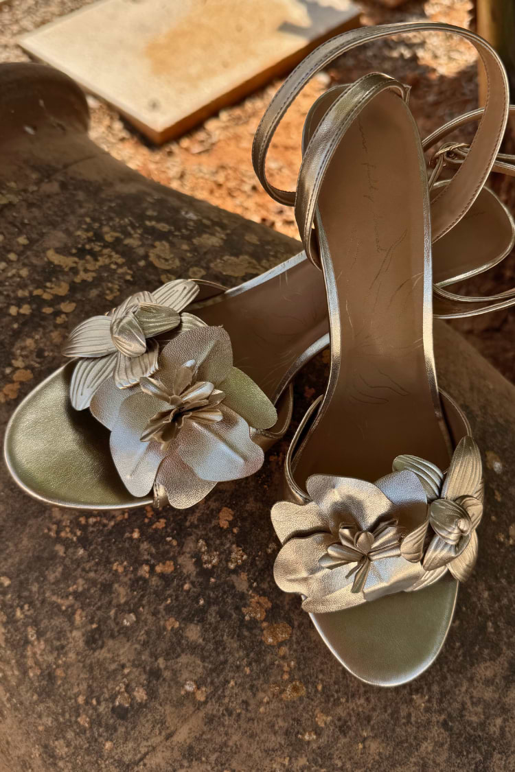 Gold Metallic Flower Heel