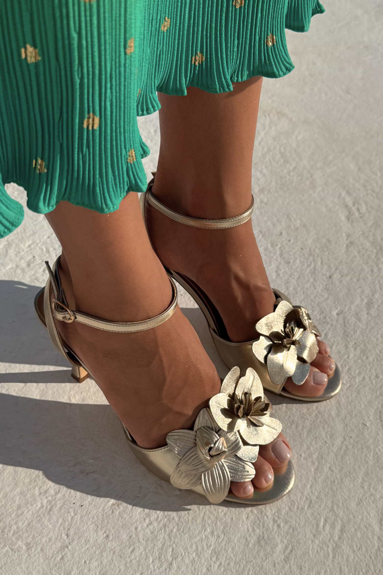 Gold Metallic Flower Heel