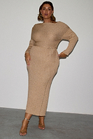 Thumbnail for caption_Model wears Gold Rib Tilly Dress in size L