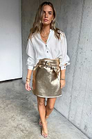 Thumbnail for Gold Vegan Leather Mini Wrap skirt