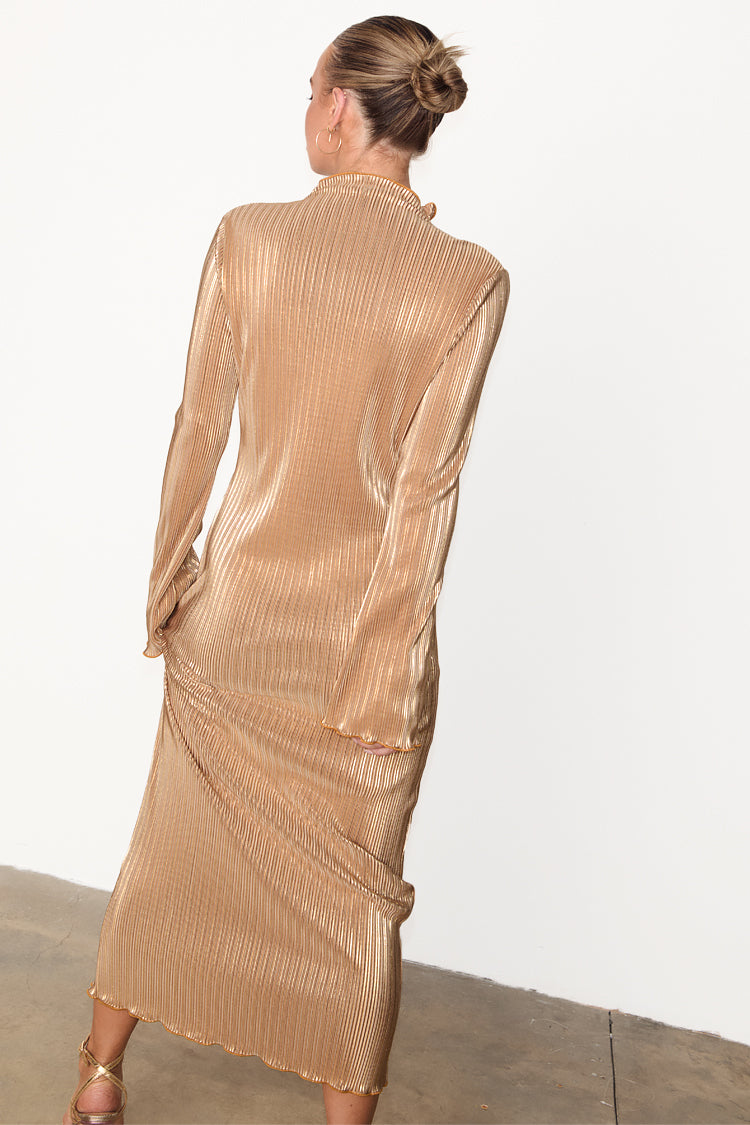 Gold Plisse Sophia Dress