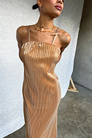 Thumbnail for caption_Model wears Gold Plisse Luna Dress  in UK size 8/ US 4
