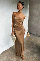 Thumbnail for caption_Model wears Gold Plisse Luna Dress  in UK size 8/ US 4