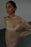 Thumbnail for caption_Model wears Gold Plisse Sophia Dress in UK size 8/ US 4