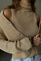 Thumbnail for caption_Model wears Gold Rib Holly Cardigan in size S