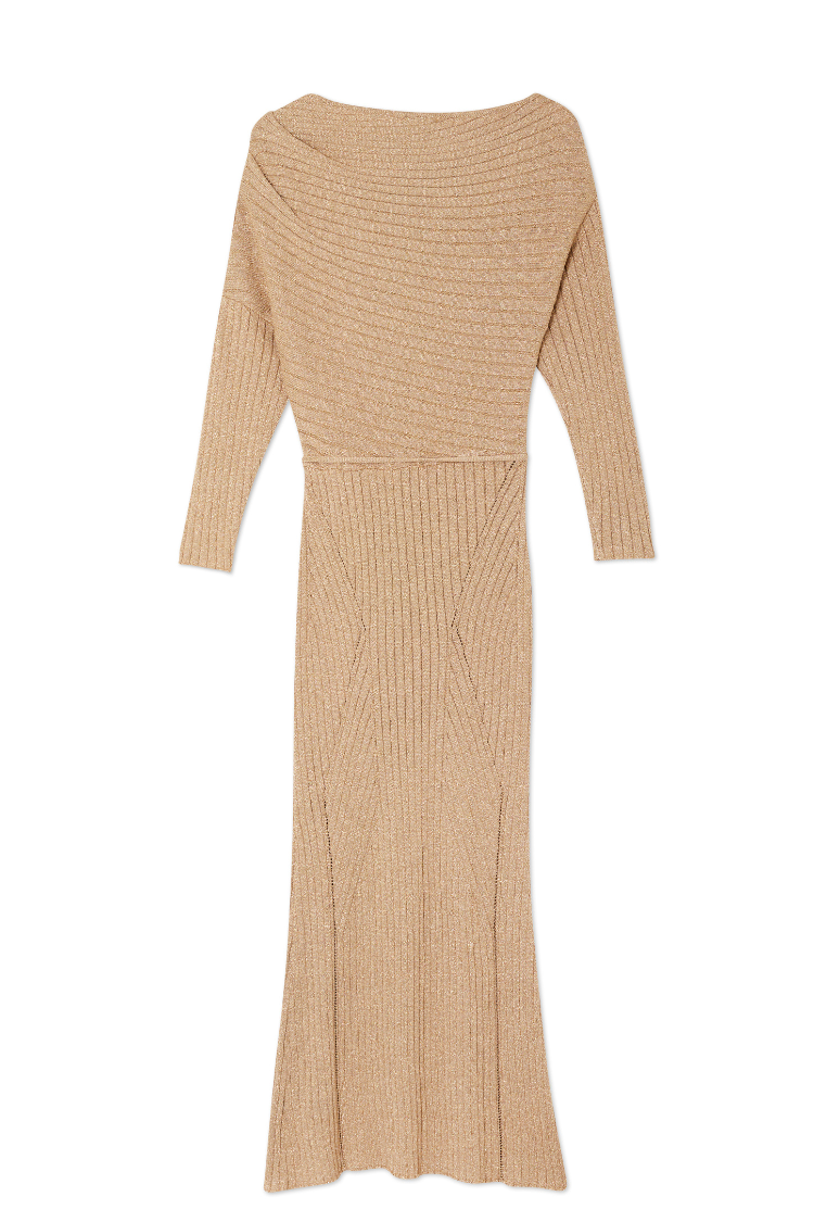 Gold Rib Knit Tilly Dress