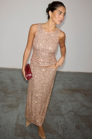 Thumbnail for caption_Model wears Gold Sequin Tank Top in UK size 10/ US 6