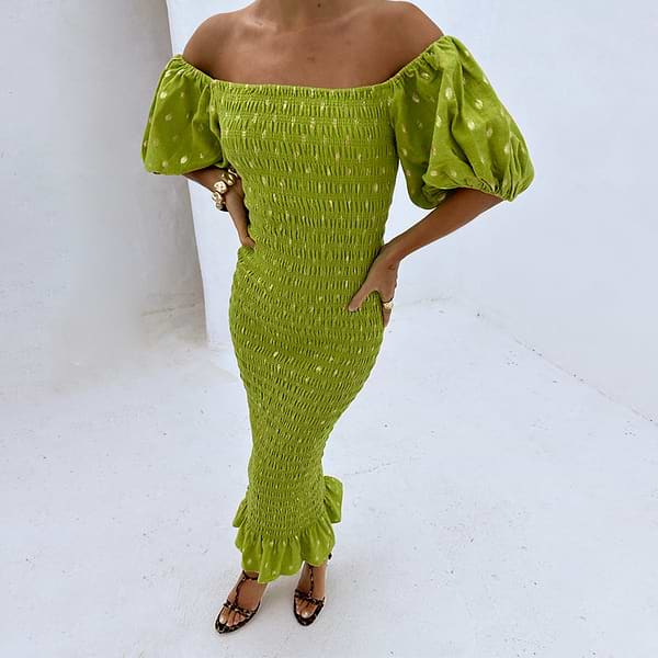 Olive Jojo Dress with Gold Fleck Never Fully Dressed Olive Jojo Dress with Gold Fleck Never Fully Dressed