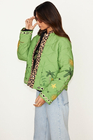 Thumbnail for  caption_Model wears Green Wild Jungle Quilted Coat in UK size M