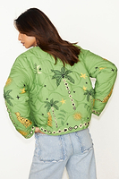 Thumbnail for  caption_Model wears Green Wild Jungle Quilted Coat in UK size M