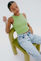 Thumbnail for caption_Model wears Green Ribbed Tank Top in size S