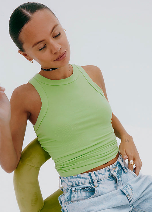Green Ribbed Tank Top