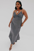 Thumbnail for caption_Model wears Grey Reha Dress in UK size 10/ US 6