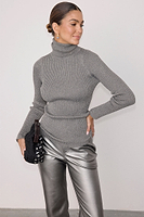 Thumbnail for caption_Model wears Gunmetal Rib Knit Top in size S