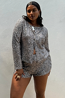 Thumbnail for caption_Model wears Gunmetal Alexa Sequin Cardigan in size XL