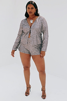 Thumbnail for caption_Model wears Gunmetal Sequin Hot Pants in UK size 16 / US 12