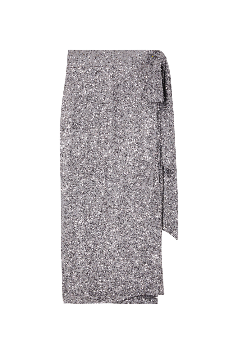 Gunmetal Sequin Jaspre Midi Skirt