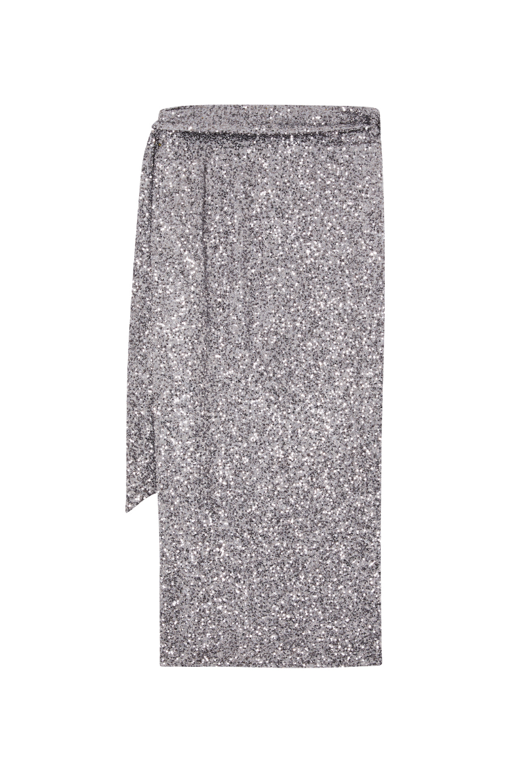 Gunmetal Sequin Jaspre Midi Skirt