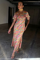 Thumbnail for caption_Model wears. Havana Short Sleeve May Dress  in UK size 10/ US 6