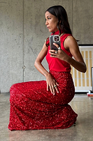 Thumbnail for Red Sequin Dorris Skirt