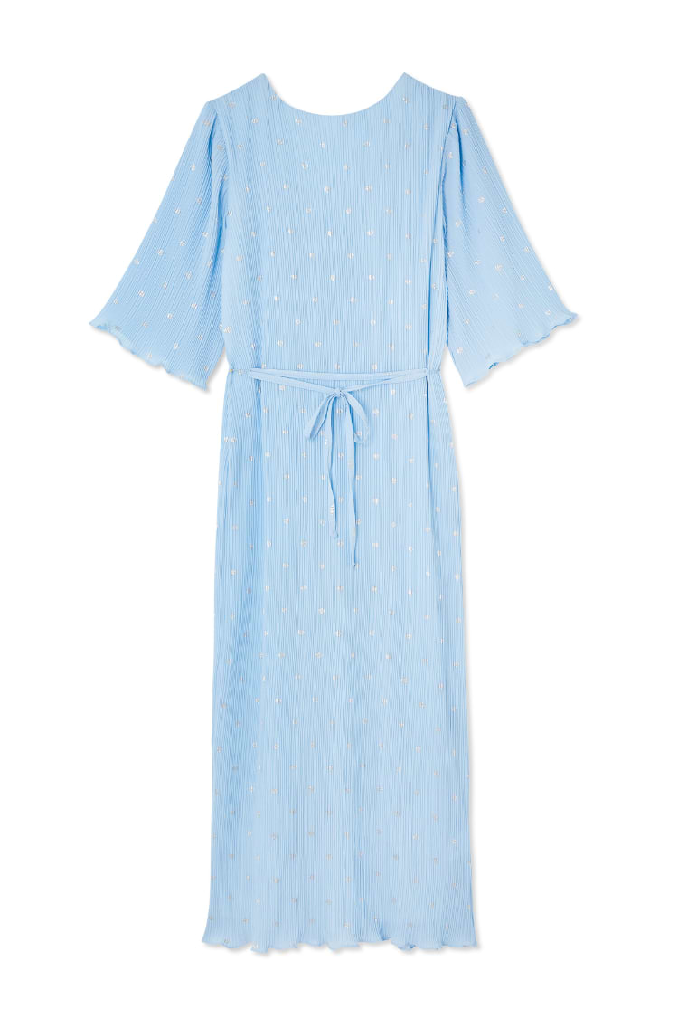 Ice Blue Plisse Short Sleeve Celeste Dress