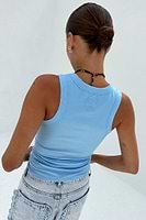 Thumbnail for caption_Model wears Ice Blue Ribbed Tank Top in UK size 10/ US 6