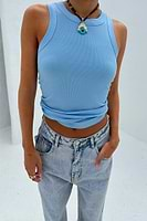 Thumbnail for caption_Model wears Ice Blue Ribbed Tank Top in UK size 10/ US 6