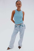 Thumbnail for caption_Model wears Ice Blue Ribbed Tank Top in UK size 10/ US 6