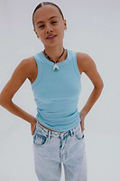 Thumbnail for caption_Model wears Ice Blue Ribbed Tank Top in UK size 10/ US 6