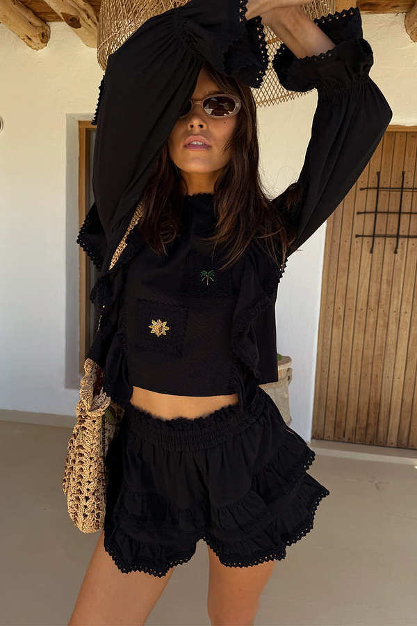 Black Ruffle Shorts