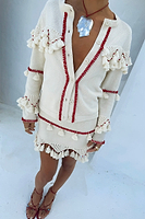 Thumbnail for caption_Model wears Ivory and Red Harper Cardigan in size S