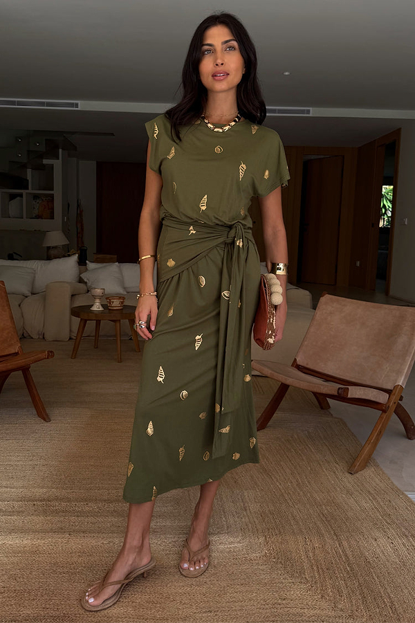 Khaki Shell Midi Dress