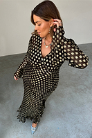 Thumbnail for caption_Model wears Black Sparkle Kitti Dress in UK size 18/ US 14