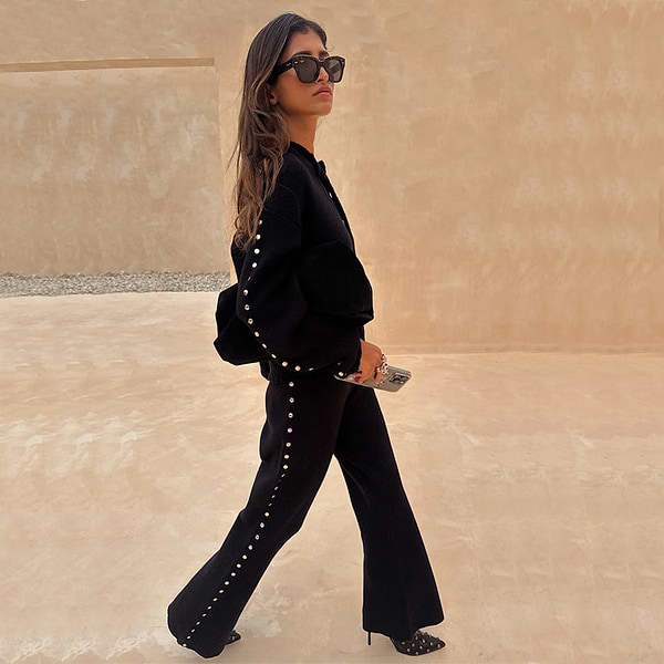 Black Studded Knit Trousers Never Fully Dressed Black Studded Knit Trousers Never Fully Dressed