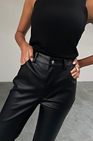 Thumbnail for caption_Model wears Black Vegan Leather Trousers in UK size 10/ US 6