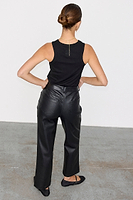 Thumbnail for caption_Model wears Black Vegan Leather Trousers in UK size 10/ US 6