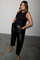 Thumbnail for caption_Model wears Black Vegan Leather Trousers in UK size 18/ US 14