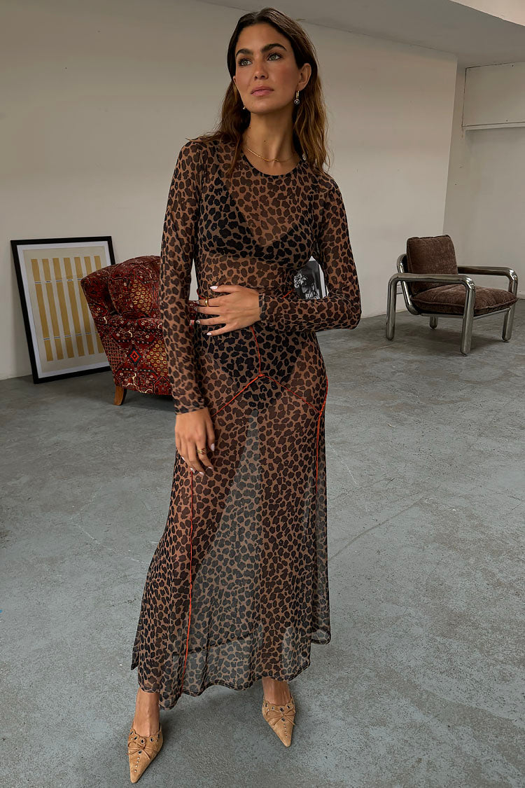 caption_Model wears Leopard Cleo Mesh Dress in UK size 8/ US 4