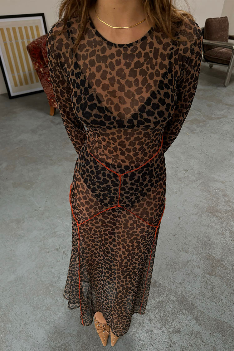 caption_Model wears Leopard Cleo Mesh Dress in UK size 8/ US 4