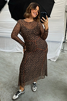 Thumbnail for caption_Model wears Leopard Cleo Mesh Dress in UK size 18/ US 14