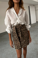 Thumbnail for caption_Model wears Leopard Lucia Mini Denim Jaspre Skirt in UK size 10/ US 6